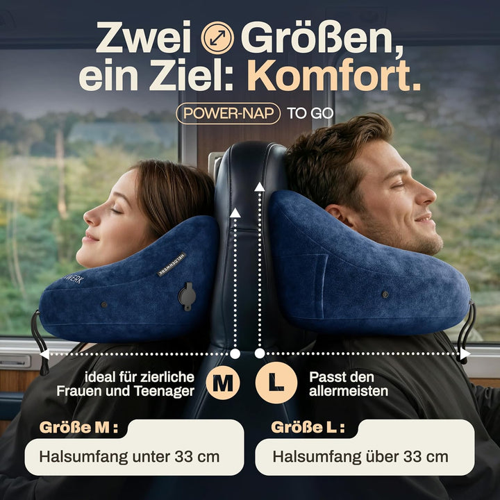 HELDENWERK® Air Nackenkissen Flugzeug Aufblasbar | Reisekissen für 5 Schlafpositionen, schnell aufbl
