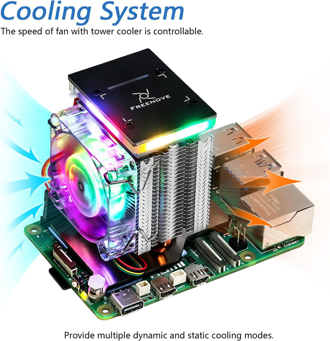Freenove Active Cooler for Raspberry Pi 5, Fan Tower Cooler, Aluminum Heatsink with Heat Pipe, PWM C