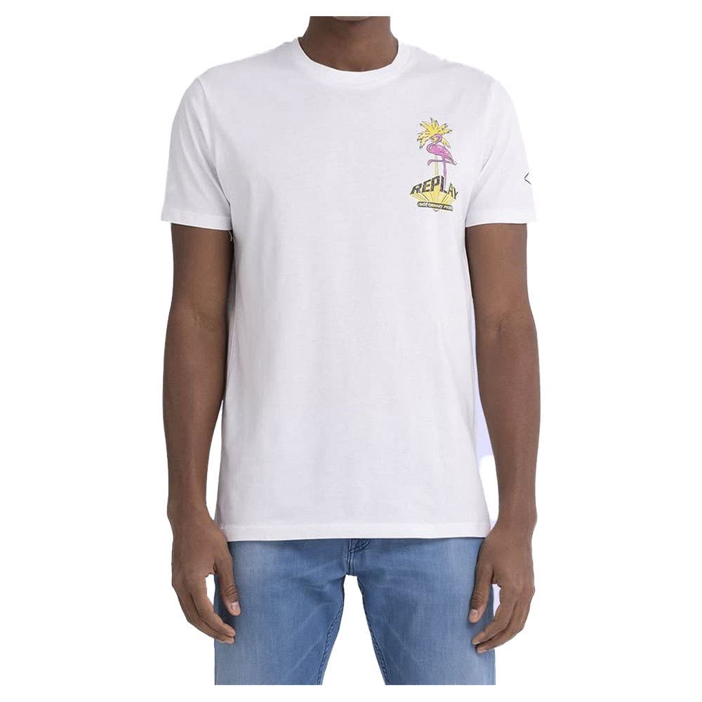 Replay Herren T-Shirt Kurzarm aus Jersey S Optical White 001, S Optical White 001