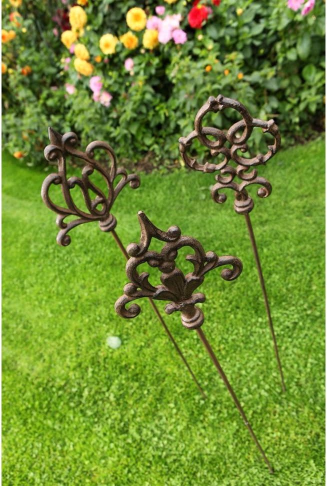 Dehner Gartenstab Ornament Speer, 6 Stück, je ca. 140 x 16 x 3.2 cm, Gusseisen, edelrostfarben