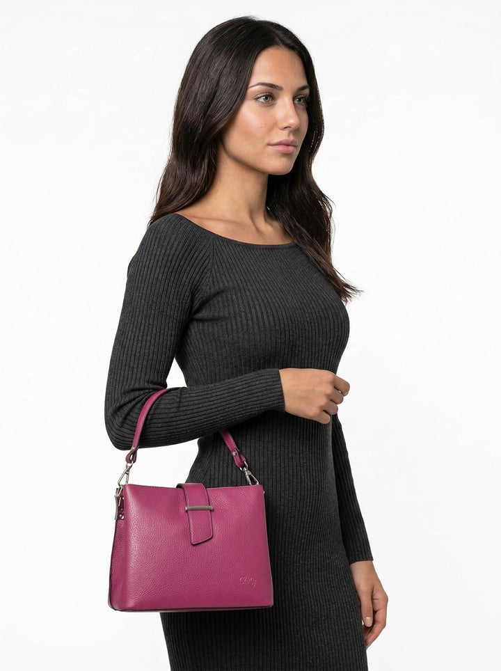 Handtasche Echt Leder Damen Made in Italy, Tragetasche, Umhängetasche, Abendtasche aus Leder 021791