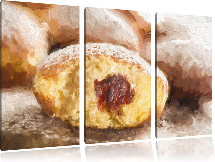 Pixxprint Lecker gefüllte Krapfen Pinsel Effekt 3-Teiler Leinwandbild 120x80 Bild auf Leinwand