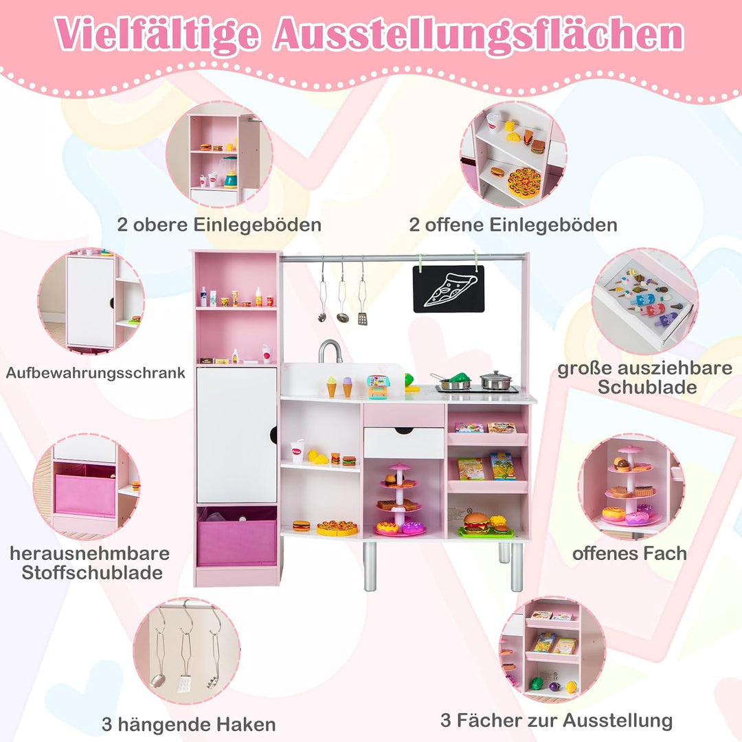 COSTWAY 2 in 1 Kinderküche &amp; Kaufladen, Spielküche mit Licht und Sound, interaktiver Eismacher &amp; Taf