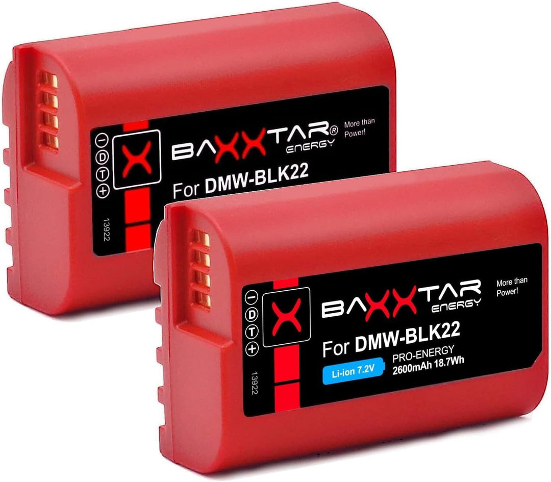 Baxxtar Pro DMW-BLK22 E Kamera-Akku 2X (2400mAh) - kompatibel mit Panasonic DC S5 S5II S5II-X S5K G9