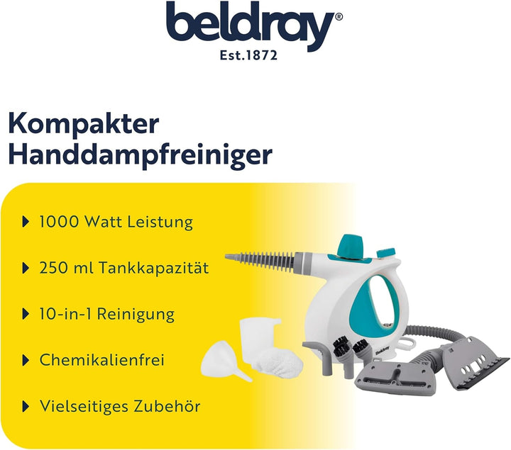 Beldray BEL0701TQN-VDE 10-in-1 Handpolsterung Badfliesen Spiegel Fenster Handdampfreiniger mit europ