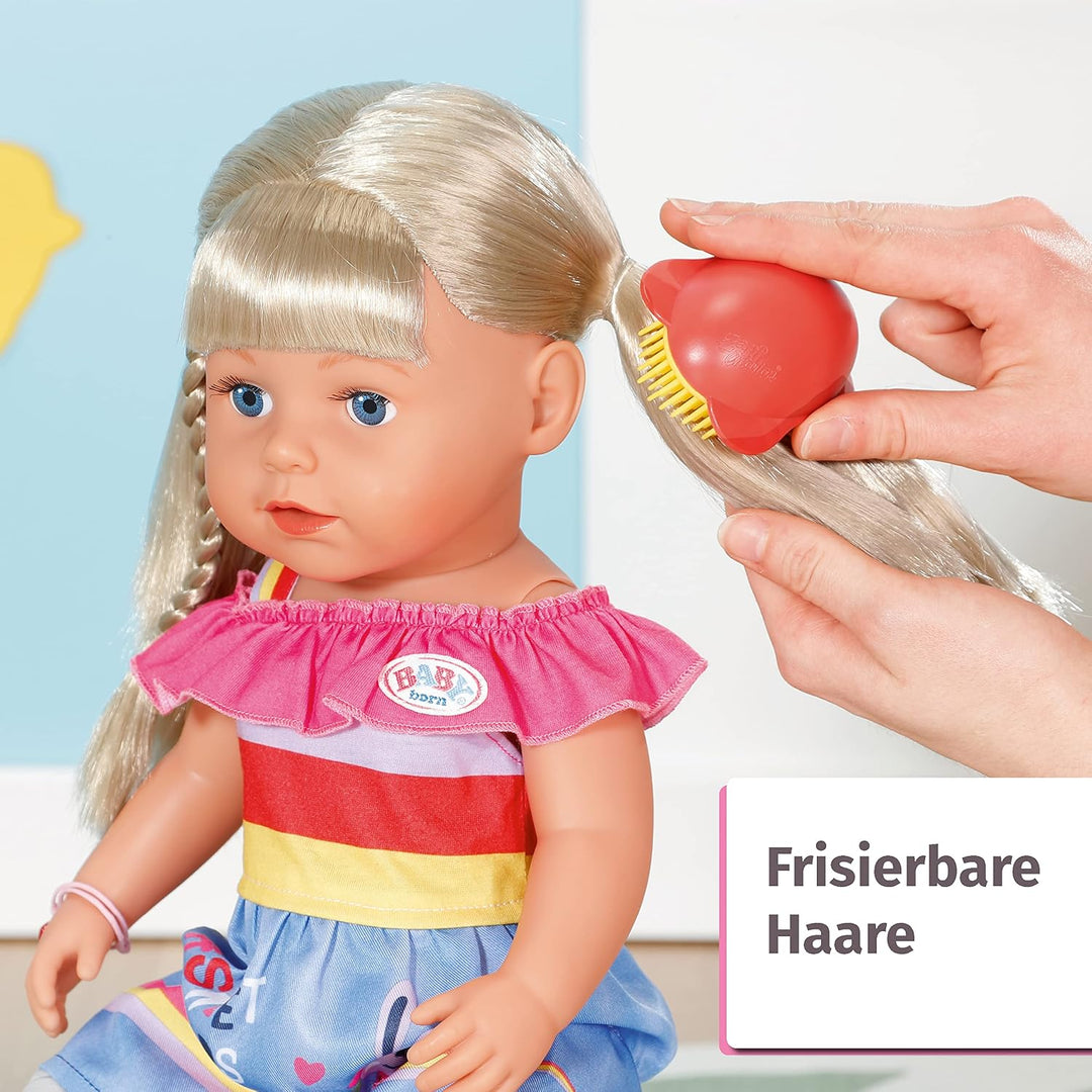 Zapf Creation 830345 BABY born Sister 43cm - Puppe mit lebensechten Funktion und langen blonden Haar