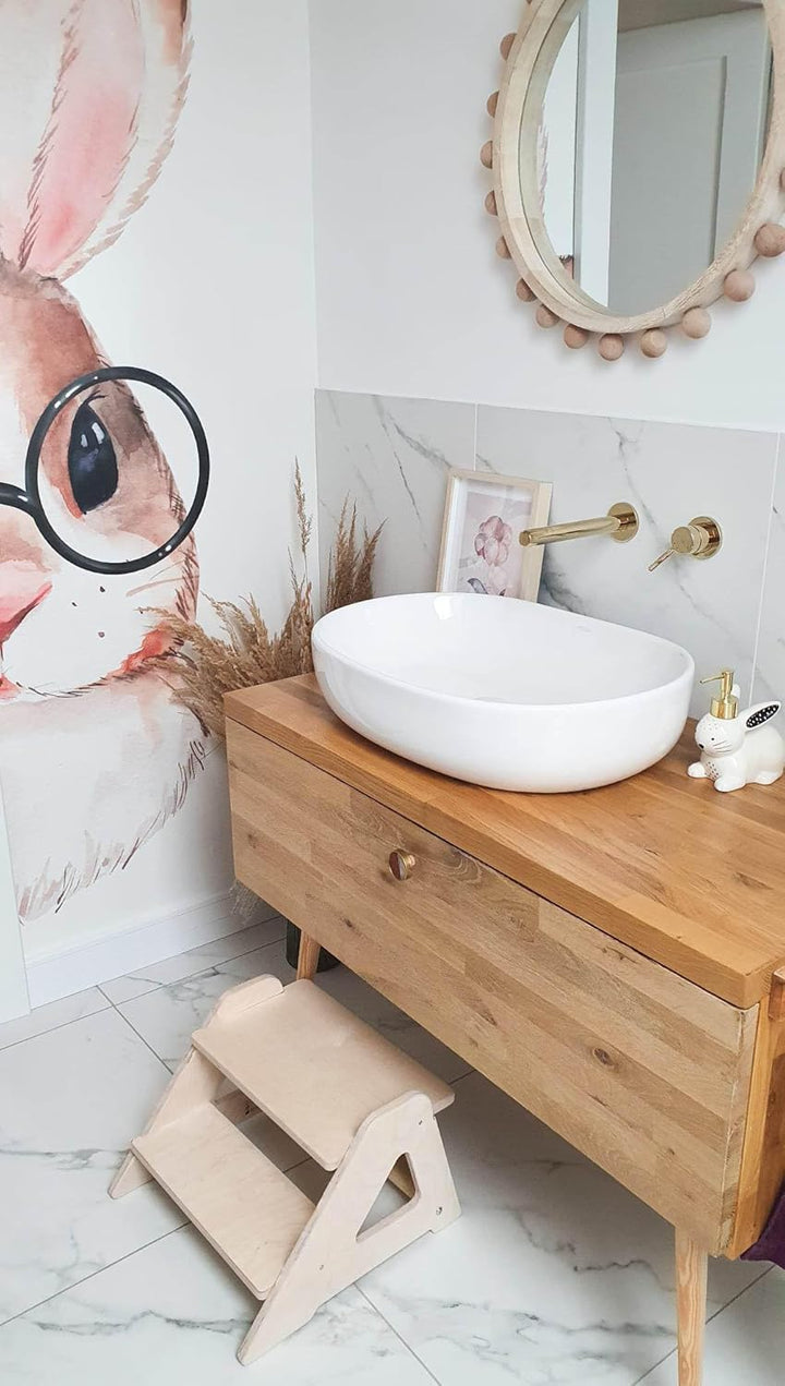 MAMOI® Kinder Tritthocker Zweistufig aus natürlichem Holz | Modernes Design Stockerl für Kinder | Si