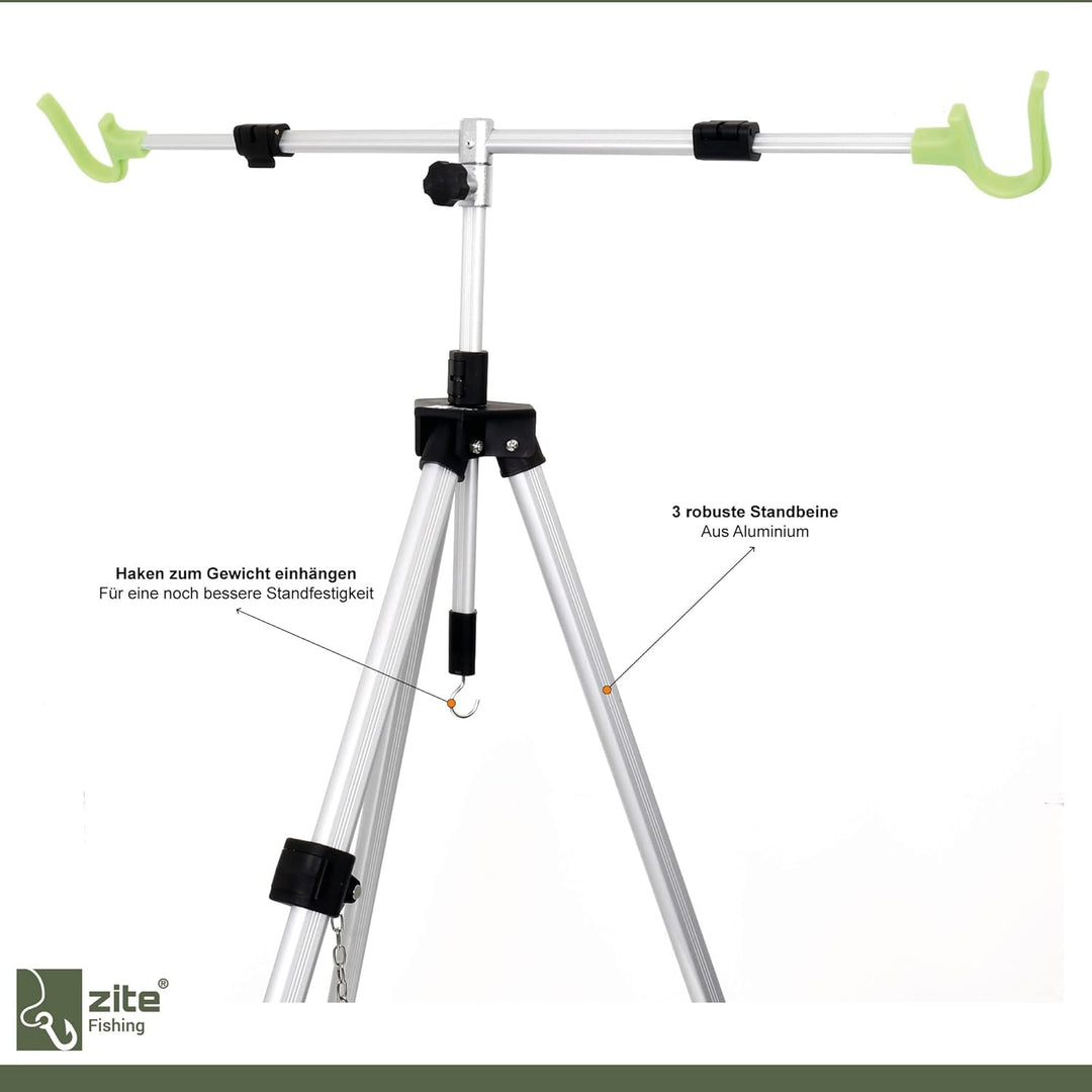 Zite Fishing Brandungsrutenhalter - Aluminium Tripod für 2 Brandungsruten - Brandungsdreibein Ruten-