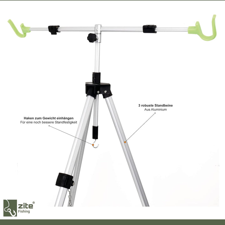 Zite Fishing Brandungsrutenhalter - Aluminium Tripod für 2 Brandungsruten - Brandungsdreibein Ruten-