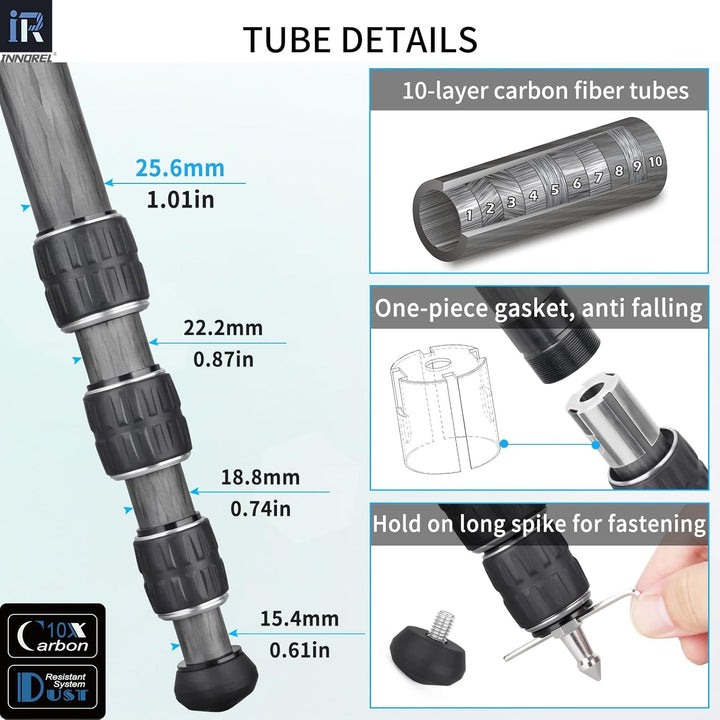 INNOREL KT254C Professionelles Reisestativ für DSLR-Kamera, robuster Ständer mit 29 mm Rohr, niedrig
