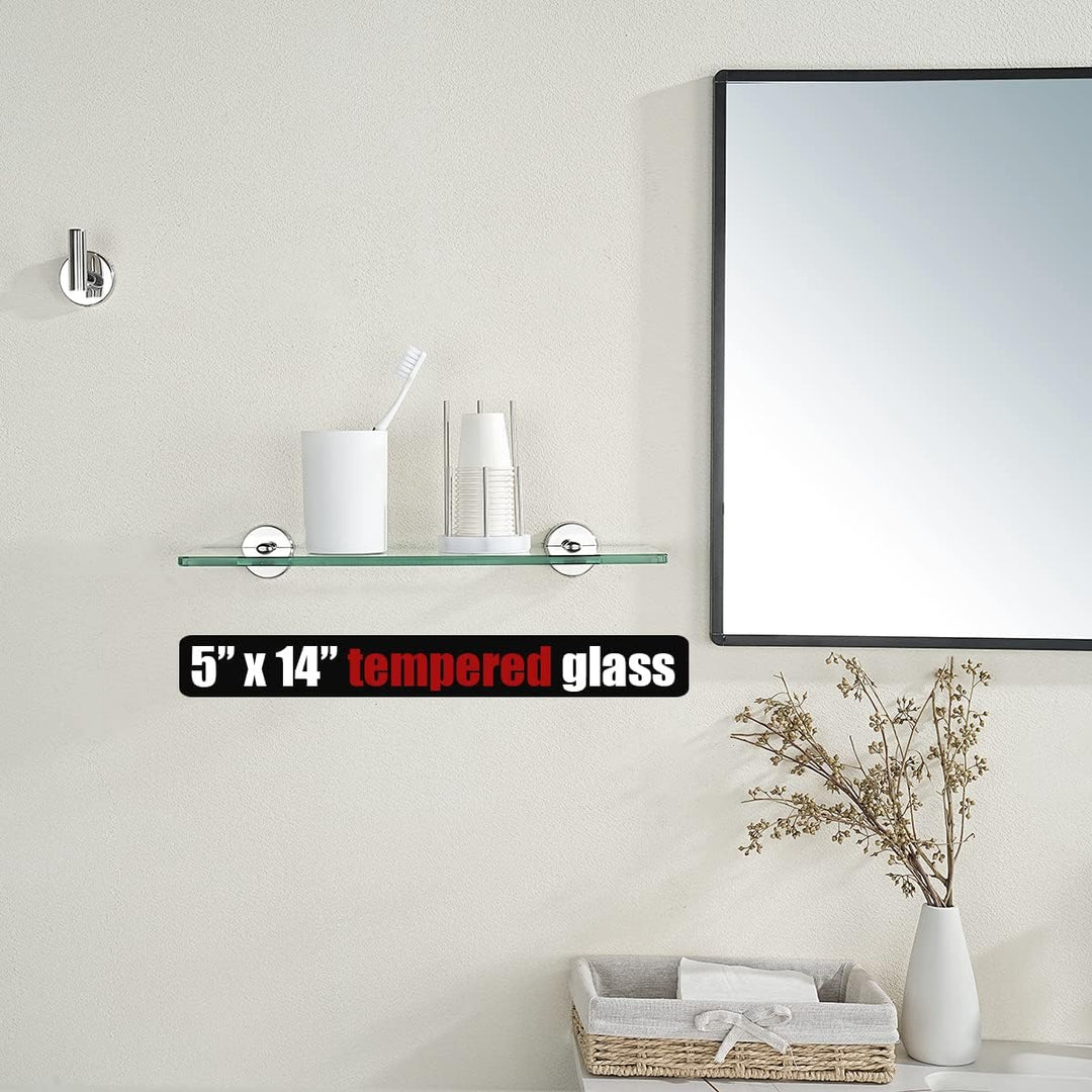JQK TGS101L14-CH Badezimmer-Glasregal, Chrom, Duschaufbewahrung aus gehärtetem Glas, 35,6 x 12,7 cm,