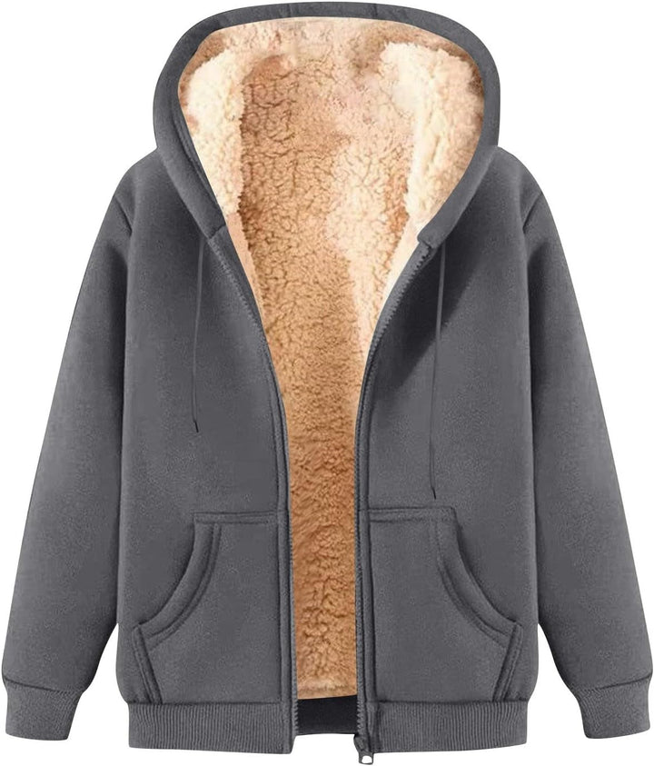 Sweatjacke Damen Gefüttert Mit Kapuze Winterjacke Damen Warm Innenfutter Wintermantel Elegant Oversi