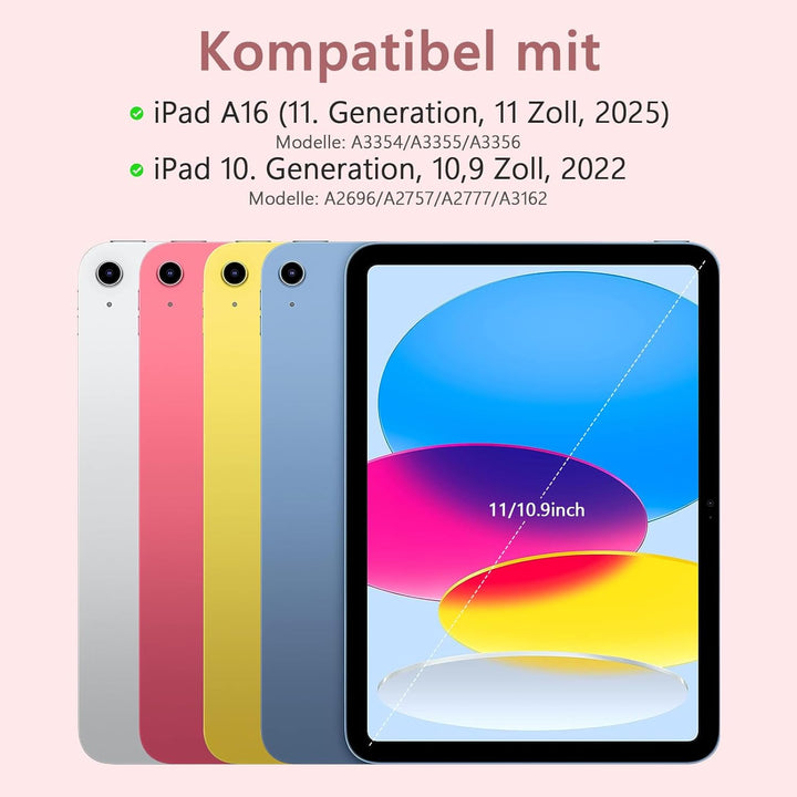 TQQ Hülle mit Tastatur für iPad A16 11 Generation 2025/10 Generation 2022(11/10.9 Zoll), Abnehmbare
