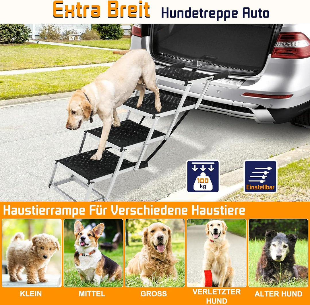 Hundetreppe Für Grosse Hunde, Extra Breit 4 Stufen Hunderampe Klappbar, Leichte Und rutschfeste Hund