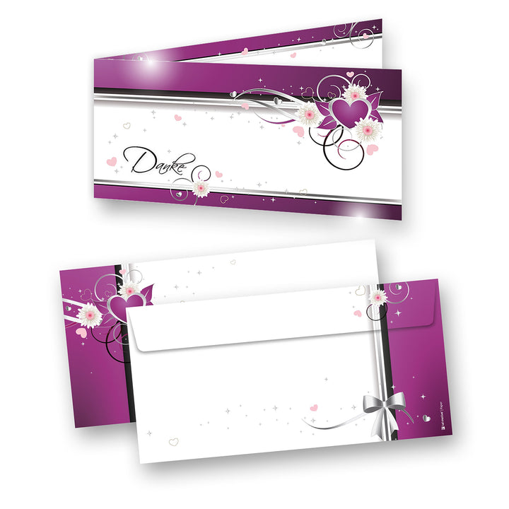 tatmotive Danksagungskarten Hochzeit Herzen (20 Sets) sehr elegante Dankeskarten für Hochzeit, inkl.