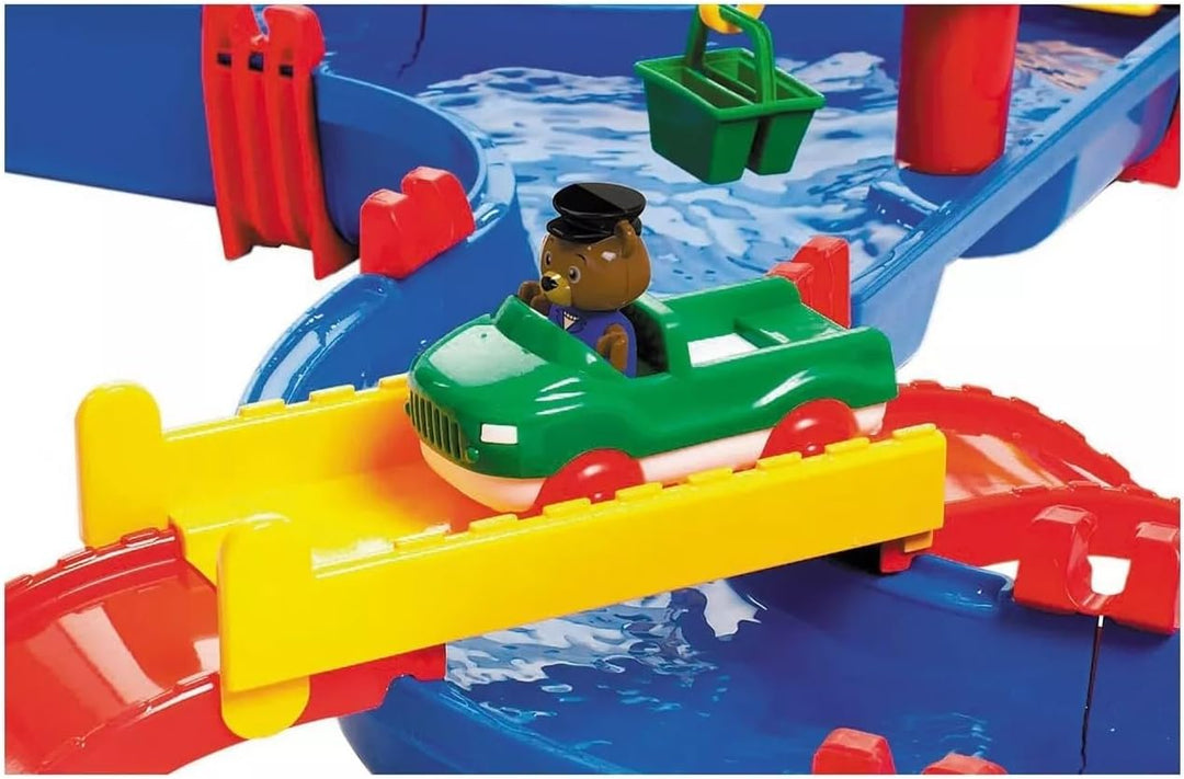AquaPlay - MegaBridge - Wasserbahnset mit 3 Spielstationen und 49 Teilen, inklusive Bo der Bär, Amph