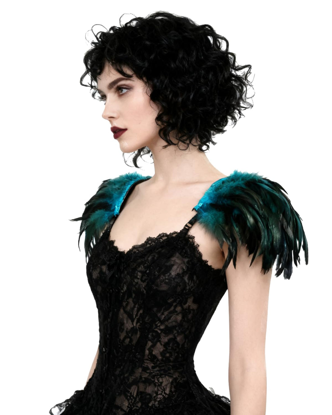 keland Damen Gothic Feder Epauletten Umhang Schal Schulterumhang Schultertuch für Halloween Cosplay