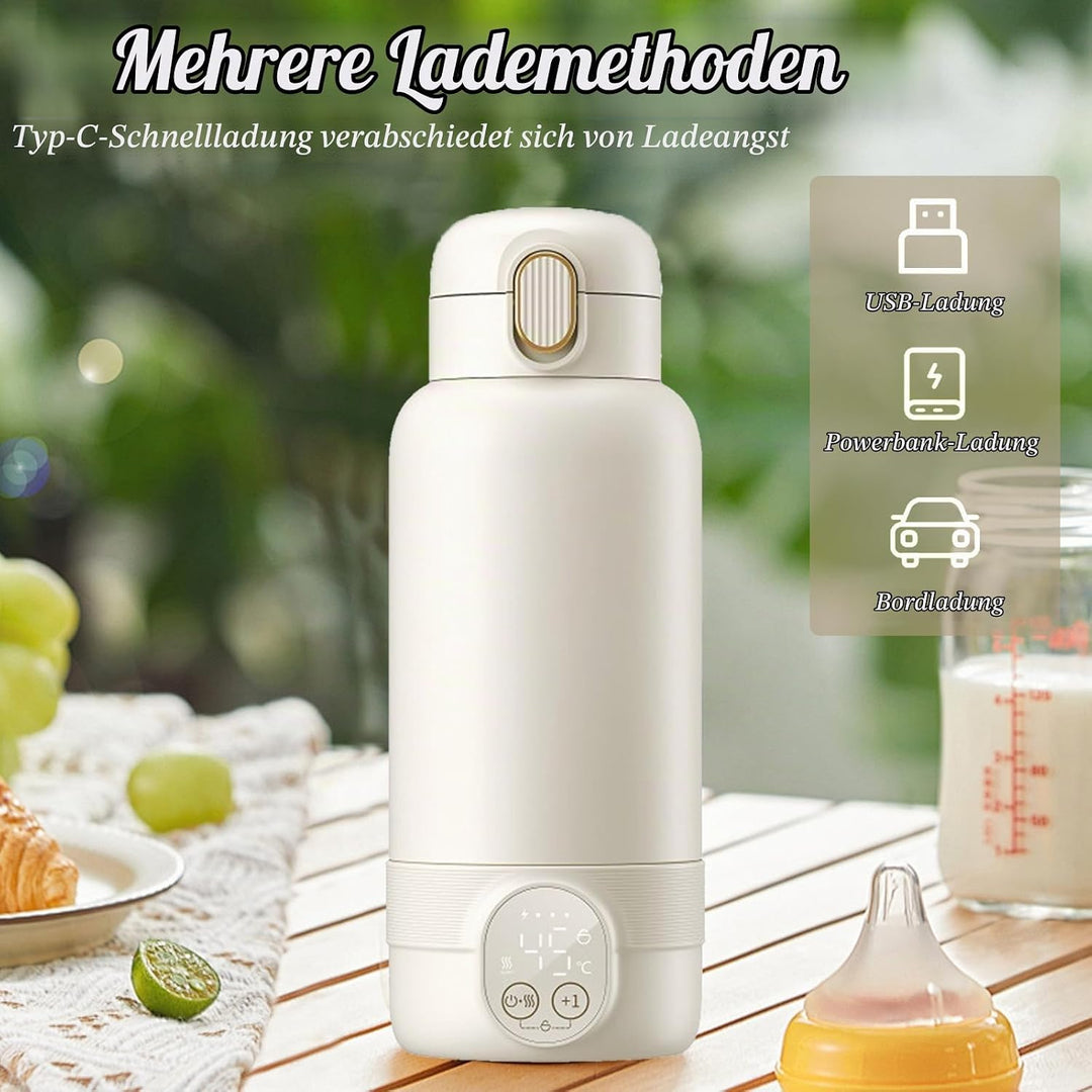 Cordless Portable Bottle Warmer,500ml Tragbarer Flaschenwärmer Baby,37 Bis 55 Grad Einstellbar mit L
