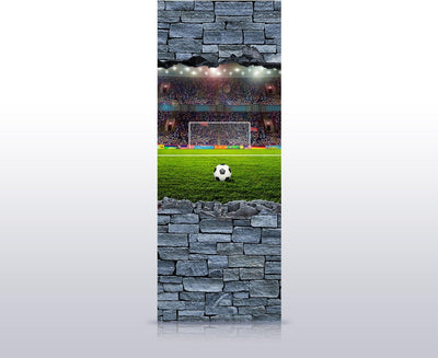 wandmotiv24 Türtapete 3D Fussballfeld - grobe Steinmauer 80 x 200cm (B x H) - Dekorfolie selbstklebe