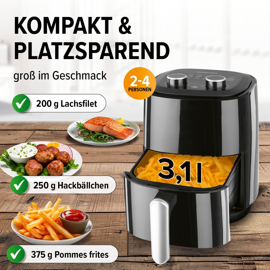 GOURMETmaxx Heissluftfritteuse 3,1L | Airfryer mit 60 Minuten Timer und 6 Funktionen inkl. Auftauen