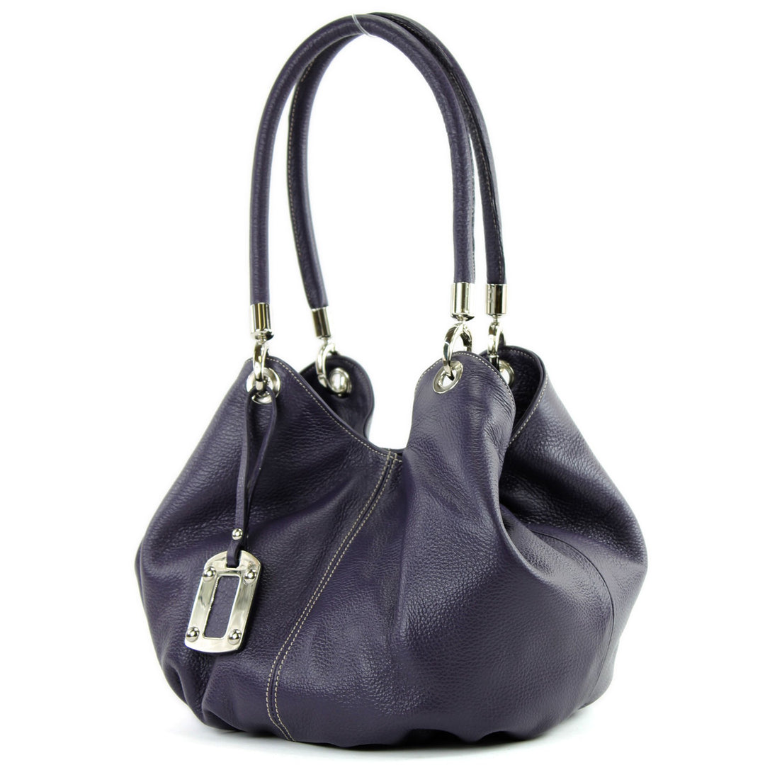 modamoda de - 228 - ital. Beuteltasche aus festem Leder Dunkellila, Dunkellila