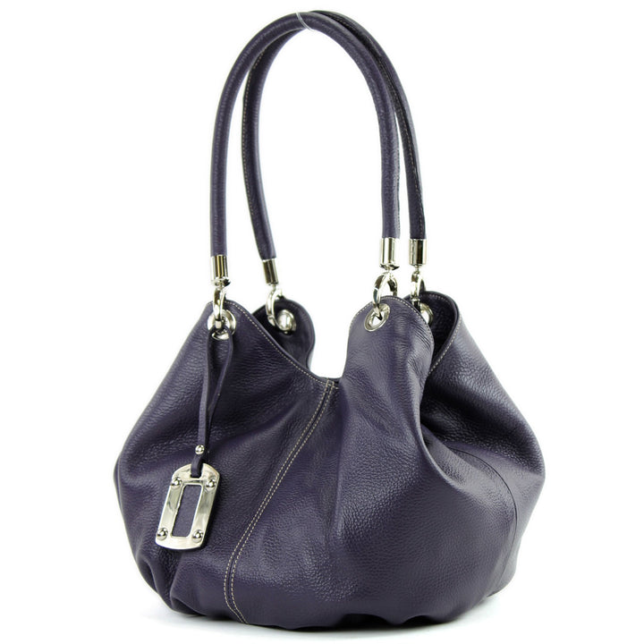 modamoda de - 228 - ital. Beuteltasche aus festem Leder Dunkellila, Dunkellila