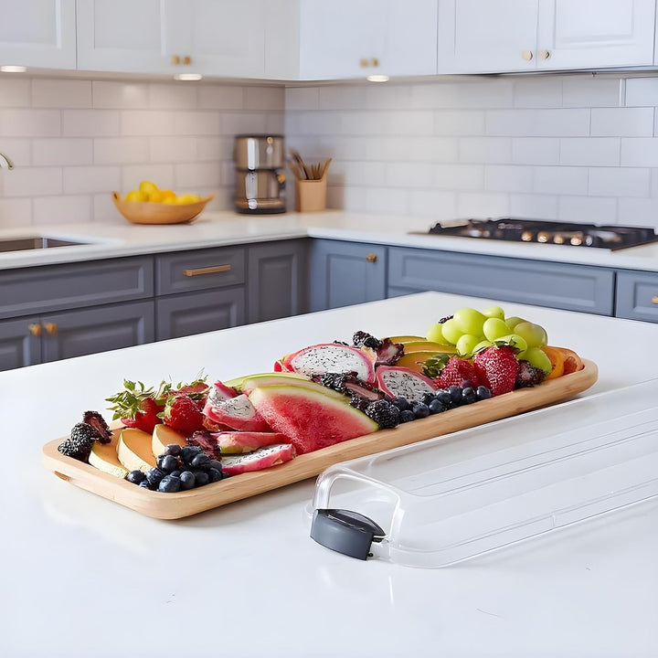 Käsebrett, rechteckiger Snackteller aus Holz, Serviertablett mit Deckel, Charcuterieplatte, Snackhal
