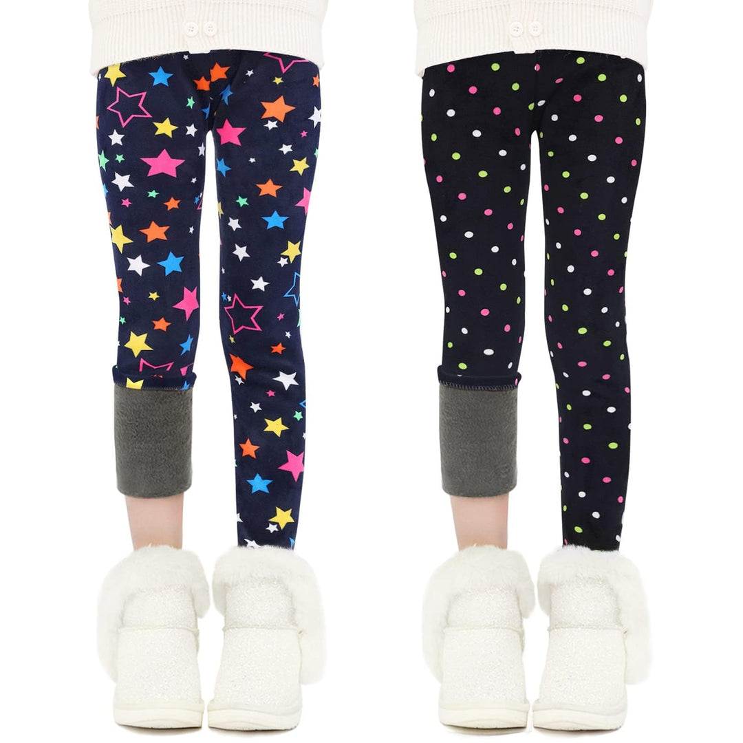 Auranso Thermo Leggings Mädchen Kinder Gefütterte Thermoleggings Winter Warme,2er-Pack 110-116 Bunte