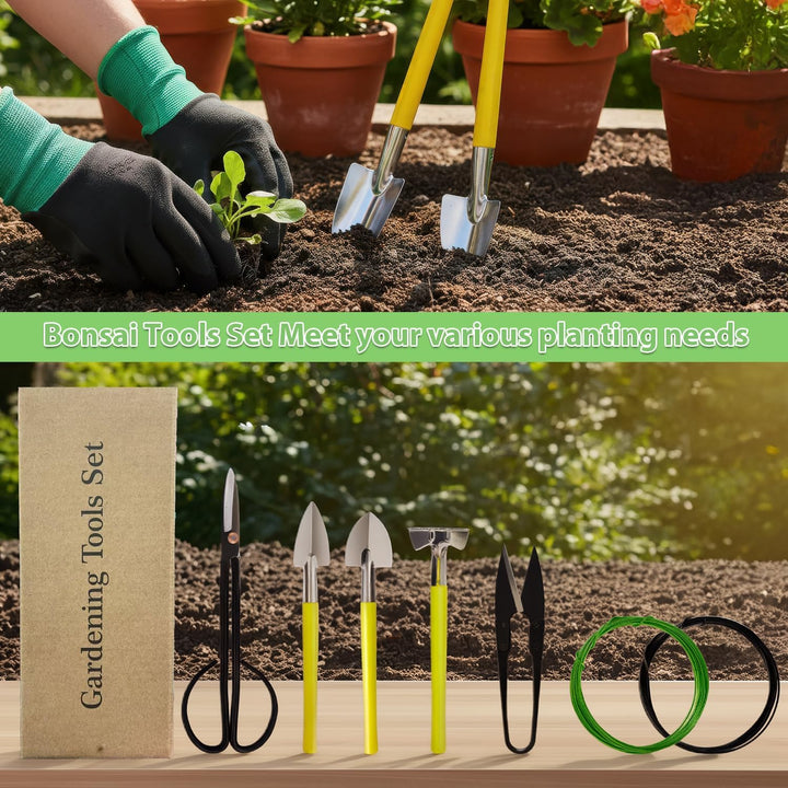 MOSFiATA Bonsai Werkzeug Set Pflegeset 7-teilig Mini Gartenwerkzeug für Bonsai Baum und Zimmerpflanz