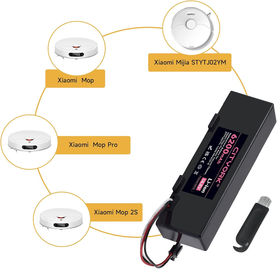 CITYORK 6200mAh 14,4V Li-Ion Akku für Xiaomi Mop 2S / Mop Pro/Mop P, Ersatzakku kompatibel mit Xiaom