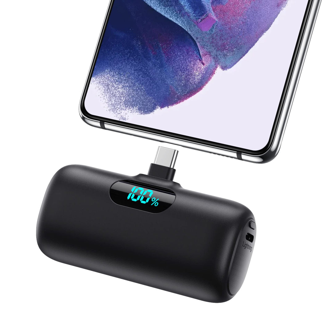 Feob Power Bank USB C 5000mAh, 15W PD 3.0A Schnelles Aufladen Powerbank Schlank LCD Display Extrener