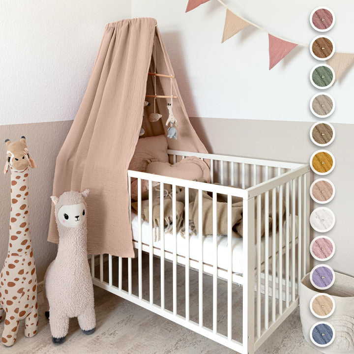 Betthimmel Babybett mit Goldapplikationen [in 12 Farben] Himmel Babybett aus 100% Baumwolle Musselin