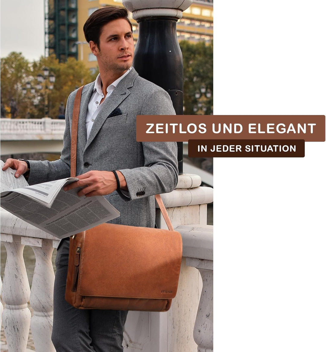 STILORD 'Tom' Vintage Leder Umhängetasche für Studium Uni Büro Arbeit 15 Zoll Laptoptasche DIN A4 Sc