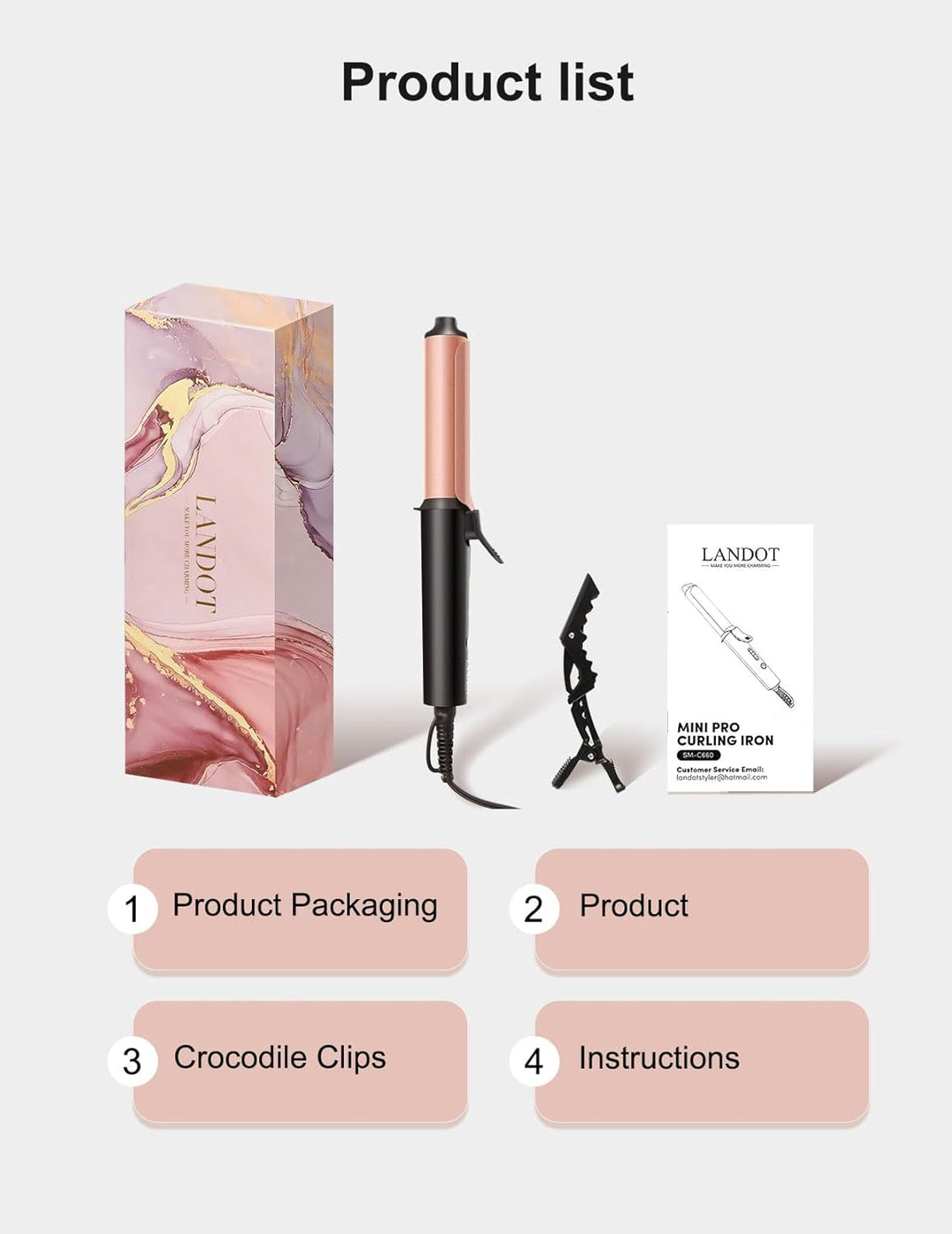 LANDOT Mini Lockenstab für kurze Haare, Lockenstab Kleine Locken 25mm mit Keramik-Turmalin-Beschicht