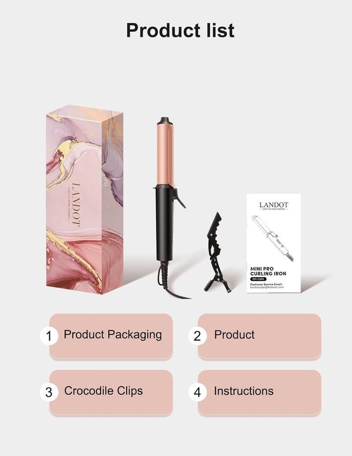 LANDOT Mini Lockenstab für kurze Haare, Lockenstab Kleine Locken 25mm mit Keramik-Turmalin-Beschicht