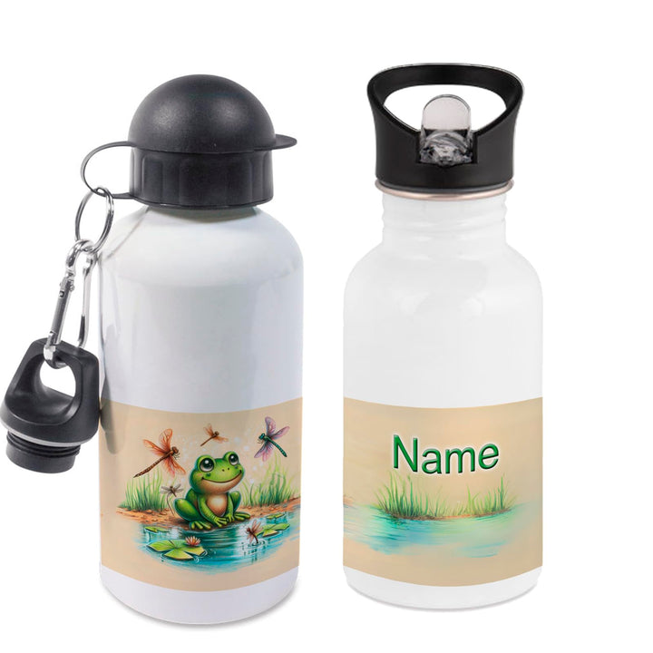 Trinkflasche mit Name/wahlweise 400ml, 500ml oder 600ml + Schriftwahl für Name + Edelstahl oder Alum
