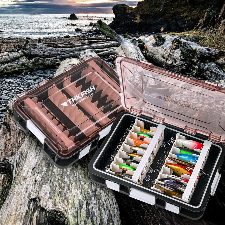 Köderbox Angeln Set, 2 Stück Angelbox 23x16x5 cm, Tackle Box Angeln mit Herausnehmbaren Trennwänden,