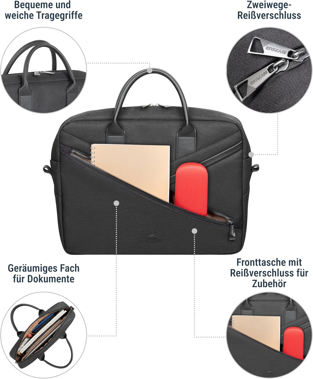 Rivacase ECO Laptoptasche 14 bis 15,6 Zoll - multifunktionale Computertasche wasserabweisend für Dam