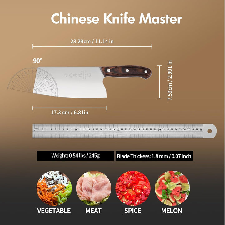 SHI BA ZI ZUO Chinesisches Messer kochmesser, Gemüse- und Fleischmesser, 17 cm Hackmesser, Edelstahl