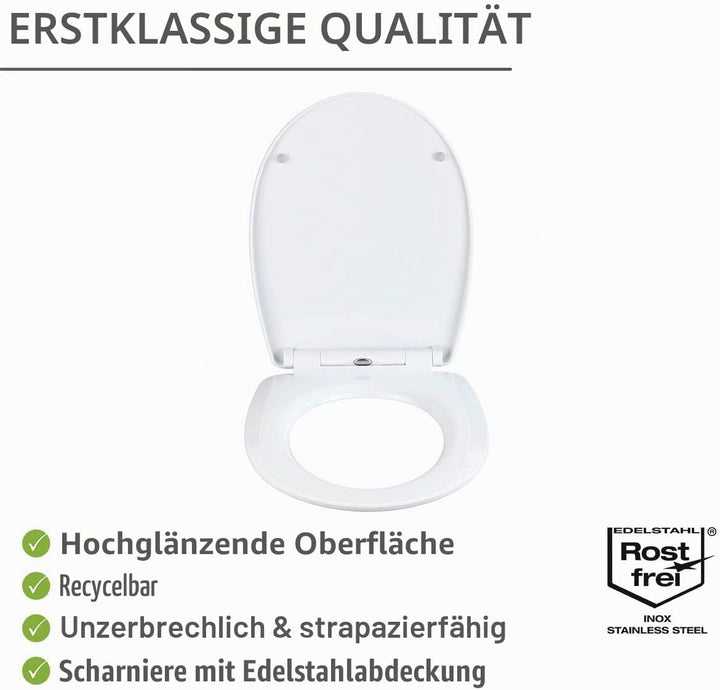WENKO WC-Sitz Boat, High Gloss Oberfläche, Toilettendeckel mit Absenkautomatik aus bruchstabilem The