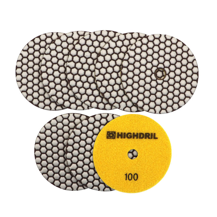 HIGHDRIL Trocken Diamant Polierscheibe - 8 Stk. #100 Diamant Polier Auflagen für Granit Stein Marmor