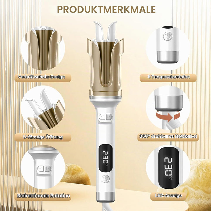 Lockenstab Automatisch Professioneller, Curling Iron, Rotierender Anti-Verbrühungs-Keramik-Lockensta