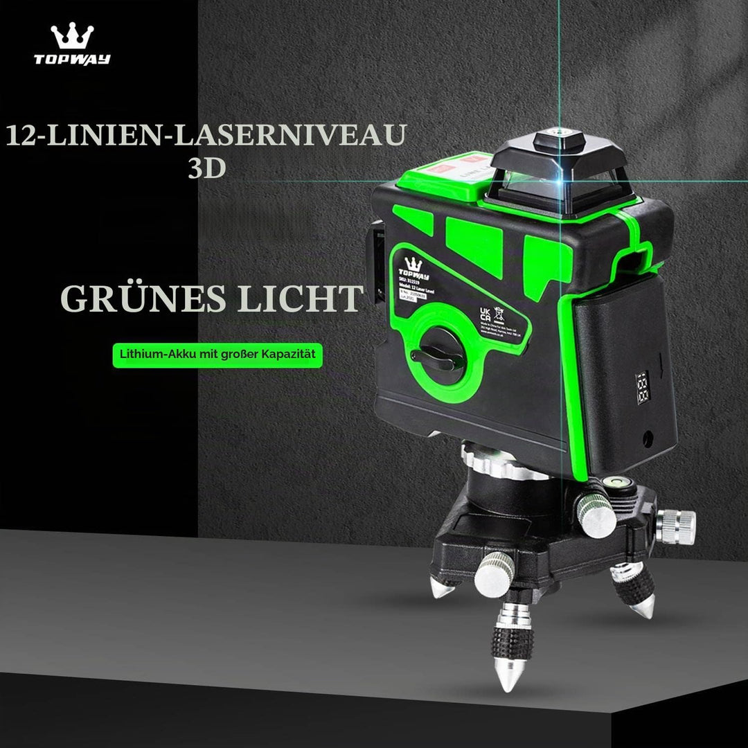 TOPWAY Kreuzlinienlaser Grün 3x360 Grad 3D Linienlaser 12 Linien, Selbstnivellierender Laser Level F