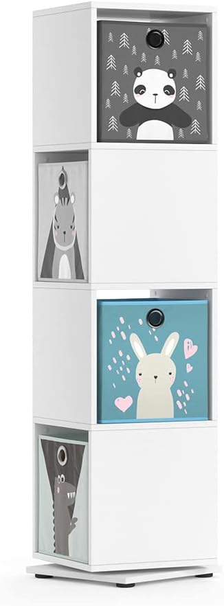 Vicco Kinderregal, Weiss, 35.2 x 141.5 cm mit 4 Faltboxen Weiss Drehregal + 4 Faltboxen, Weiss Drehr