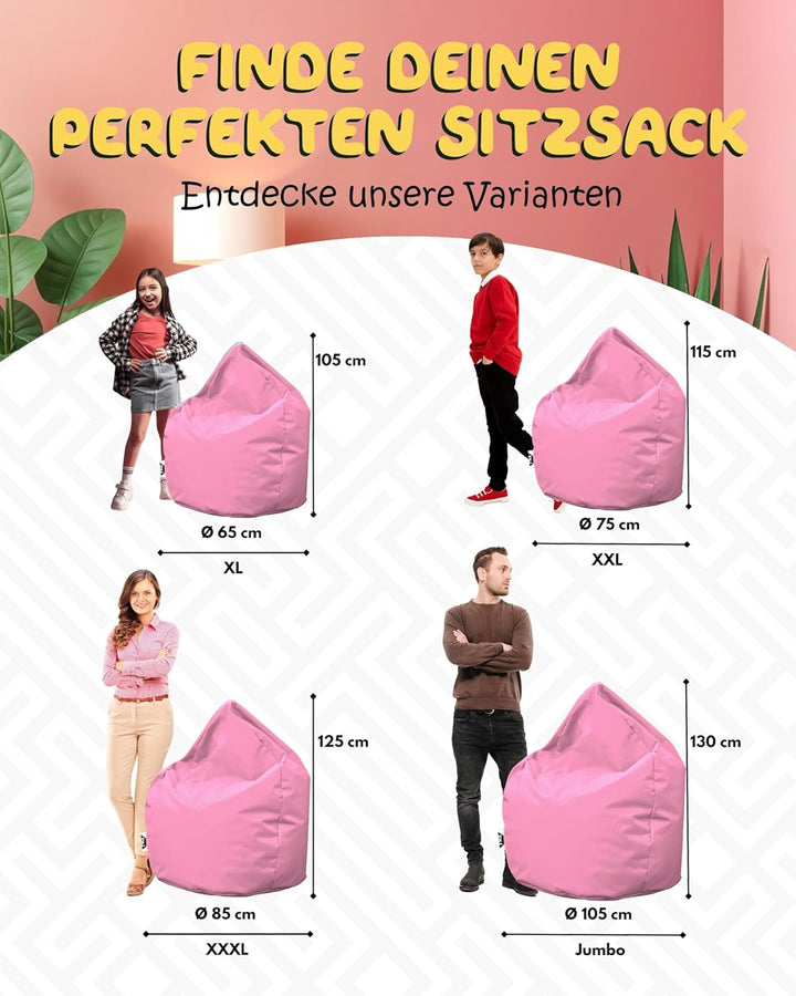PATCH HOME Sitzsack Tropfenform mit Reissverschluss Nachfüllbar - für In & Outdoor - mit Styropor Fü