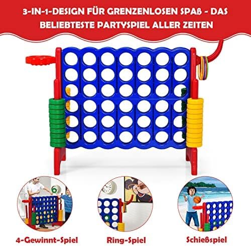 Riesiges 4 Gewinnt Spielset mit Wurfspiel und Basketballkorb, inkl. 42 Jumbo Ringen und Schieberegle