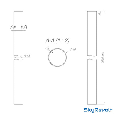SkyRevolt 2m Antennenmast SR-48 Stahl 48mm SAT Mast Satmast verzinkt Antenne Montage Stange Stangenr