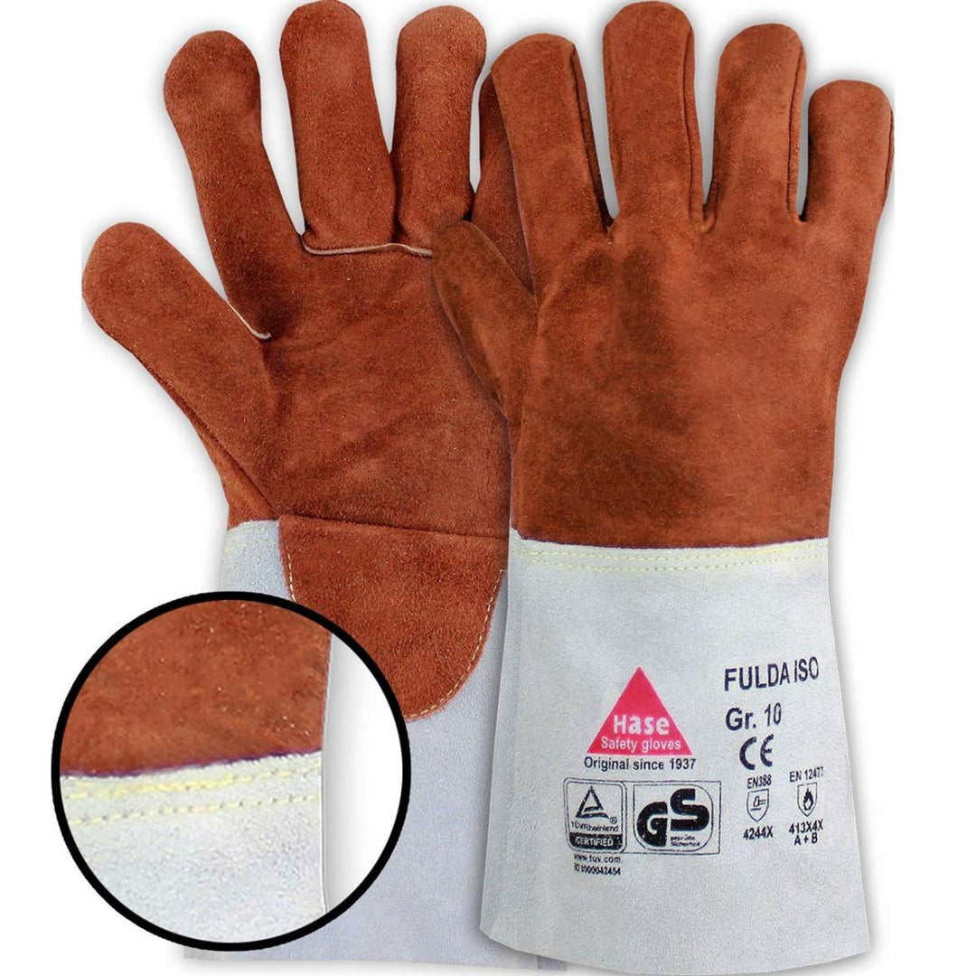 10 Paar Hase Safety Gloves Fulda-Iso Schweisserhandschuhe lang, Leder-Arbeitshandschuhe mit Stulpe G