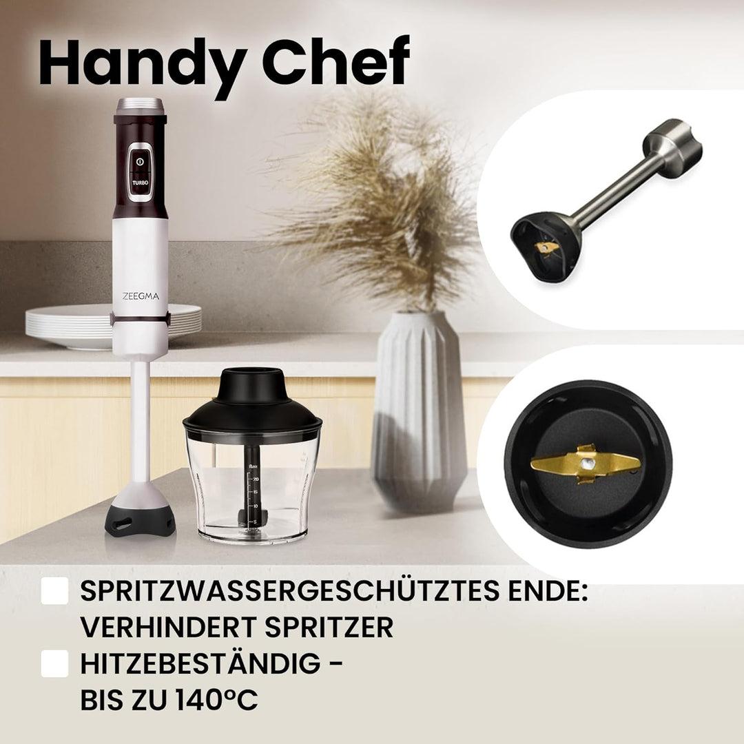 ZEEGMA Handy Chef Stabmixer 5in1 multifunktional 1500W, Düsensatz: Pürierstab, Mixer, Quirl, Rührhak
