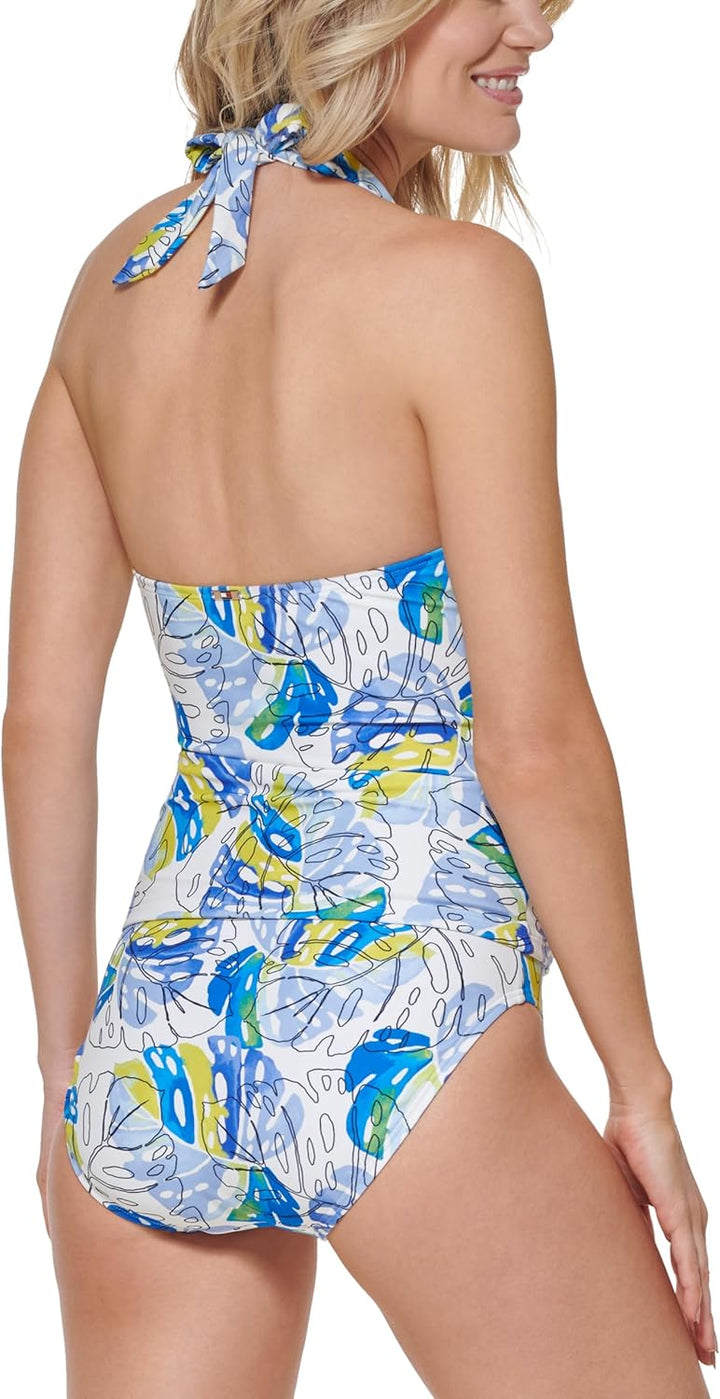 Tommy Hilfiger Damen Neckholder Tankini-Oberteil XS Blauer Tropisch, XS Blauer Tropisch